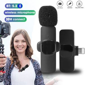 Professional Mini Wireless Lavalier Microphone Portable Audio Video Recording Mic Type C / ISO Wireless Microphone Omnidirectional Condenser Recording Lapel Mic for IPhone IPad Android Camera