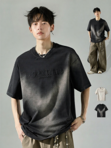 SZON | Áo Thun Tay Ngắn In Chữ 3D Tie Dye Phong Cách Vintage