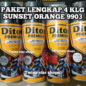Pilok Pilox Cat Semprot Diton Premium Paket Lengkap 4 Kaleng 400cc Oren Sunset Orange Harley 9903 Primer Grey 9120 Silver Metalic 9180 Clear Glossy 9128 Paketan Diton Spray Paint