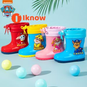 I Know Paw Patrol รองเท้าบูทหน้าฝนสำหรับเด็ก-รองเท้ายางการ์ตูนเชือกรูดกันน้ำสำหรับเด็กชายและเด็กหญิง