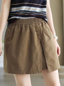 Mall Discount Store Withdraw from Cupboard Artsy Pure Cotton Casual Shorts Womens Elastic Waist Stylish Loose Pure Color Wide-Leg Skort