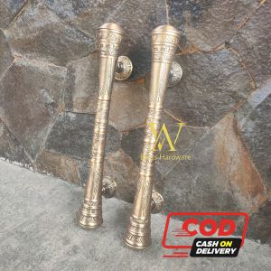 Handle Pintu Rumah Kuningan Antik Motif Godo Jepang Ukir 53 cm 2 Pcs