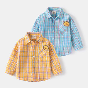 Spring Autumn Long Sleeve Shirt Plaid Lion Cartoony