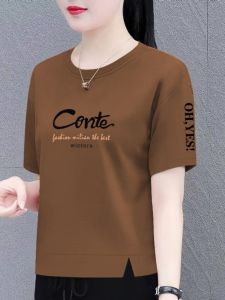 ผู้หญิง ผ้าฝ้าย เสื้อยืดแขนสั้น หลวม คอกลมพอดี ฤดูร้อน สไตล์สบาย ระบายอากาศได้ดี พิมพ์ ลำลอง เสื้อท่อนบน เสื้อยืดแฟชั่น