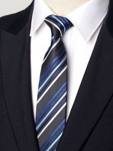 Romguest | Navy Blue Stripe Tie Business Formal Wedding Groomsman 7cm