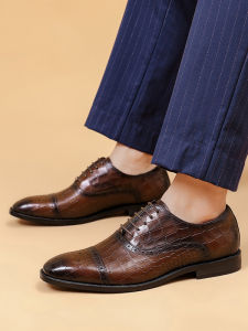 Summer Men Business Genuine Leather Crocodile Pattern Embossed Carved Oxford Shoes
