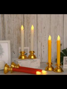 1 Pasang (2pcs+2base) LED Lilin Dekorasi/Lilin Led elektrik Panjang Dengan Tatakan/Natal Hias Lilin