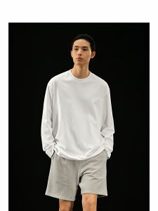 Pure Cotton Long Sleeve T-Shirt Simple Casual round Neck Solid Color 260G NCC02025 Comfortable Breathable Warm Anti-pilling