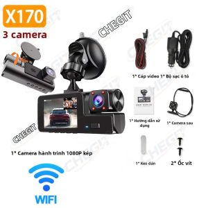 Camera Hành Trình Ô Tô 3 Kênh 3 Ống Kính Full HD 1080P DVR Tích Hợp WiFi Tầm Nhìn Ban Đêm Ghi Hình Vòng Lặp Cảm Biến G Phụ Kiện An Ninh Ô Tô