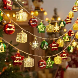 YESPERY 1.5M 10LED Christmas Decorative String Light Christmas Ball Star Garland Light Xmas Tree Glowing Light Christmas Decoration
