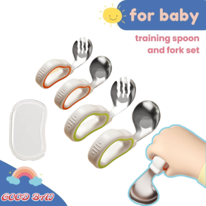 2pcs Baby Spoon Fork Set Learning To Eat Training Stainless Steel Self Feeding Tableware for Toddlers