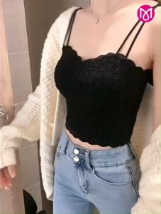 เสื้อสายเดี่ยว สาวอวบ ซับใน ครอปลายลูกไม้ ผ้านุ่ม ฟองน้ำ L1100/1101/1107/1108/1114/1115