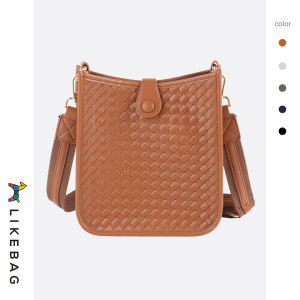 กระดุมแม่เหล็ก กระเป๋าทอสำหรับผู้หญิง สะพายข้างหนัง ความจุข นานน่าสนใจ กระดูกระเป๋าทอ พันทิประดับ 45-50cm