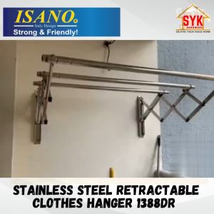 SYK ISANO 1388DR 6 Inch Stainless Steel Retractable Clothes Hanger Wall Mounted Clothes Drying Rack Penyidai Baju