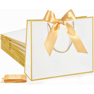 10 Pcs Thank You Gift Bags with Handle 12x10x4  Return Gifts Bag  Bow Ribbon for Wedding Bridesmaid Shower New Year Birthday