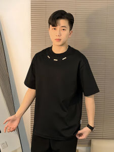 Heavyweight Cotton T-Shirt Mens Short Sleeve Cleanfit Black Summer Half Sleeve Neck Design Casual Loose Fit Breathable Tee