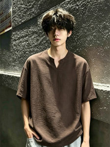 OUMULONG | Brown V-Neck Cool Comfort Short Sleeve T-Shirt