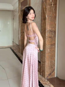 French Gentle Style Halter Top Skirt Set Comfortable Breathable Summer Outfit V-neck Sleeveless High Waist Print Maxi Skirt