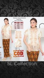Atasan Kebaya Bordir Modern Mewah Sakura Bahan Silk Korea Premium Warna Putih Gading Kekinian | Pakaian Wisuda Acara Pesta Kondangan Wanita Remaja Dewasa Elegan Cantik