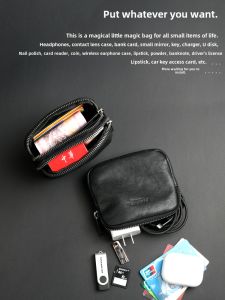 Genuine Leather Short Wallet Men Women Top Layer Cowhide Double Zipper Handbag Mini Coin Earphone Small Leather Goods