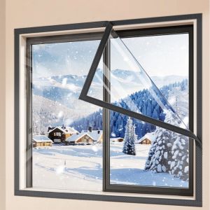 ฟิล์มกันลมหน้าต่างฤดูหนาว ฟิล์มกันความร้อนแบบถอดได้ ผ้าม่านกันลมแบบโปร่งใส ฟิล์มฉนวนกันความร้อนติดหน้าต่างแบบมีกาวในตัว