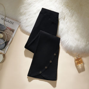 Slimming High Waist Bell Bottom Jeans Womens Casual Elastic plus Size Pants Korean Style Cotton Blend Long Trousers