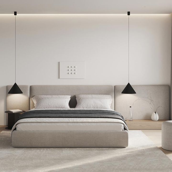 Modern Minimalist Fabric Bed Frame No Headboard Hotel Master Bedroom ...