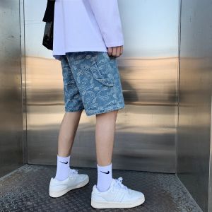 กางเกงขาสั้นผ้ายีนส์ทรงหลวมสำหรับผู้ชาย กางเกงขาสั้นทรงหลวมสไตล์เกาหลี ทรงหลวม ทรงบาง กางเกงขายาวทรงหลวมสบาย ๆ สำหรับฤดูร้อน