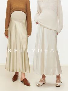 SELLYNEAR | Maternity Skirt Pregnancy Support Satin Acetate Spring Summer Fashion Slant Cut