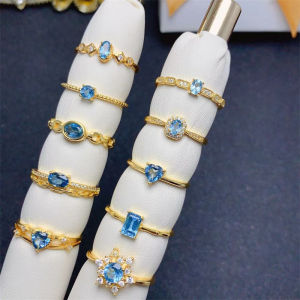 925 Silver 18K Yellow Gold Natural Topaz Ring Wedding Ring for Women Adjustable Size Genuine Gemstone with Certificate