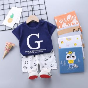 Childrens Summer Suit Western Style Girl Pure Cotton Short Sleeve T-shirt Shorts Two-piece Set Baby Boy Summer Clothes Clothes for Babies