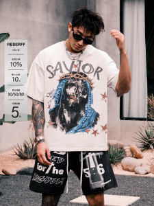 เสื้อยืดคอกลมแขนสั้นทรงหลวมสไตล์วินเทจ Reserff Redemption Night ปักลูกปัด 3 มิติ ผ้าฝ้ายแท้ แฟชั่นสตรีทสำหรับผู้ชาย