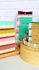 (5pcs/Pack) Three-Layer Dishwashing Cleaning Sponge Pads | Scouring Pad Porous Sponge Span Pencuci Pinggan 清洁洗碗海棉