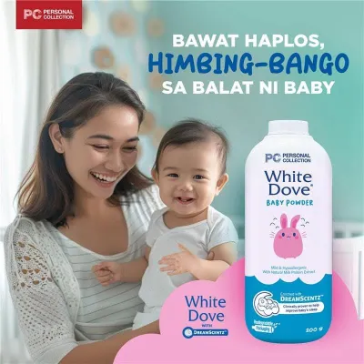 white dove with Dreamscentz ™powdery Dreams Baby Powder 200g