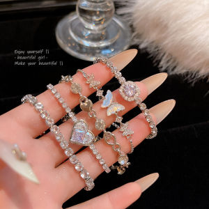 Korean Style Pearl Bracelet Womens Elegant Zircon Heart Butterfly Knot Hand Jewelry Fashionable Minimalist Silver Accessory