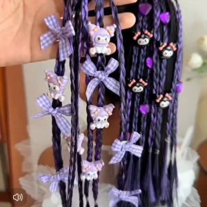 SUKAL ซานริโอคูโรมิ วิกผมเด็กผู้หญิง เชือกถักผม หางม้าสูง แหวนผมเด็กผู้หญิง น่ารัก เท่ห์ เครื่องประดับผมถักเปียมวย ยางมัดผมเด็กยางรัดผมเด็กเครื่องประดับผมเด็กหญิงกิ๊บติดผมเด็ก 6-12 เดือนกิ๊บ ดี ไอวายชฎาสวมหัวเด็กกิ๊บโบว์เล็กๆโบร์ นักเรียนโบว์เด็กยางสีดำ