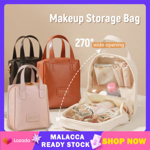 Travel Cosmetic Bag PU Leather Makeup Pouch Toiletry Organizer Large Capacity Cosmetic Multiple Partitions Bags 便携女士化妆品收纳包旅行手提洗漱包