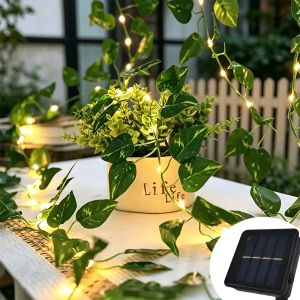 50/100/150LED Green Fairy Light with Solar-Powered Artificial Ivy Leave Featuring 8 Mode for Garden Wedding Christmas Decoration