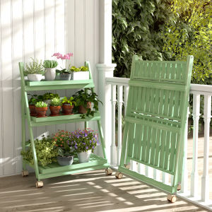 TMCG | Foldable Mobile Solid Wood Step Flower Stand