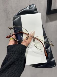 CHUTONG | Kính Mắt Khung Oval Phong Cách Retro Siêu Nhẹ Titan Dây Vàng Chống Ánh Sáng Xanh