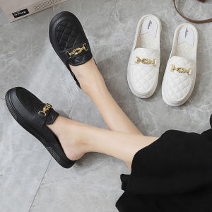 รองเท้าบูทหุ้มข้อส้นแบนผู้หญิงสไตล์หวานองค์ประกอบโลหะสีบริสุทธิ์รองเท้าฉีดแรงดันเหมาะสําหรับเยาวชนสวมใส่ทุกวัน