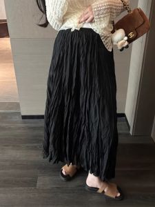 Retro Folded High Waist A-Line Mini Skirt Women Early Autumn New Style Slimming Not Obvious Design Sense Niche Half-length Skirts