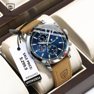 POEDAGAR Business Watch for Men Waterproof Luminous Chronograph Date Man Wristwatch Sports Leather Quartz Clock Male Reloj