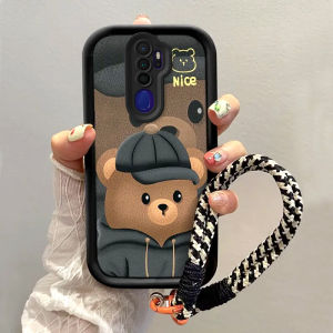 casing hp OPPO A5 A9 2020 terbaru 2025 Topi Brown Bear kartun yang lucu Anti -fall Lanyard Model wanita