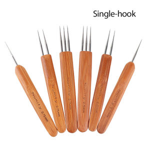 Yajukai New Double Side Crochet Needle Hooks For Dreadlock Crochet Hook For Hair Braiding Bamboo Handle One Double Triple Head