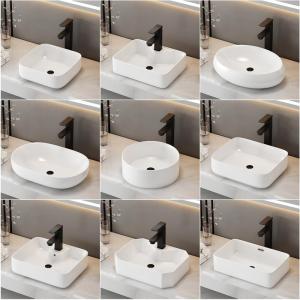 Artistic Single-Sided Ceramic Top Mounted Bathroom Sink Square round Home Use Washbasin Bathroom Furniture without Brand