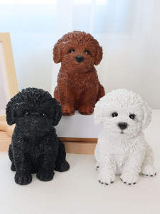 Cute Teddy Ornaments Artificial Dog Puppies Animal Bichon Living Room Art Decorations Black and Gray Poodle Gift