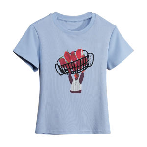 Cartoon Print Slim Fit T-shirt Blue Cotton New Arrival