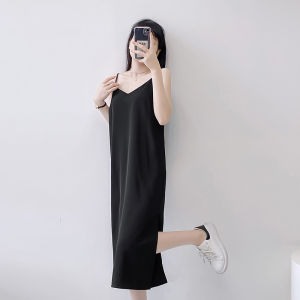 Minimalist Generous Temperament Leisure Pear Shapes Long Dress Split Straight Single Layer Vest Camisole Dress Womens Summer