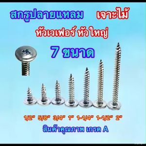 สกรูปลายแหลมตรา AJAX หัวเวเฟอร์ หัวกว้าง No 8 สำหรับไม้ เชอร่า ยึดผนังไม้ ยึดโครงไม้ ของเกรดA  มี 7 ขนาด แบ่งจำหน่าย ชุบซิงค์กันสนิม หัวแข็ง หัวทน